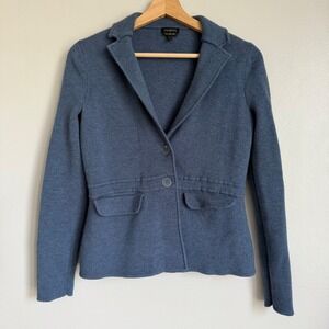 Talbots Pure Merino Wool Knit Blazer Blue Heather Two Button Cardigan Jacket S